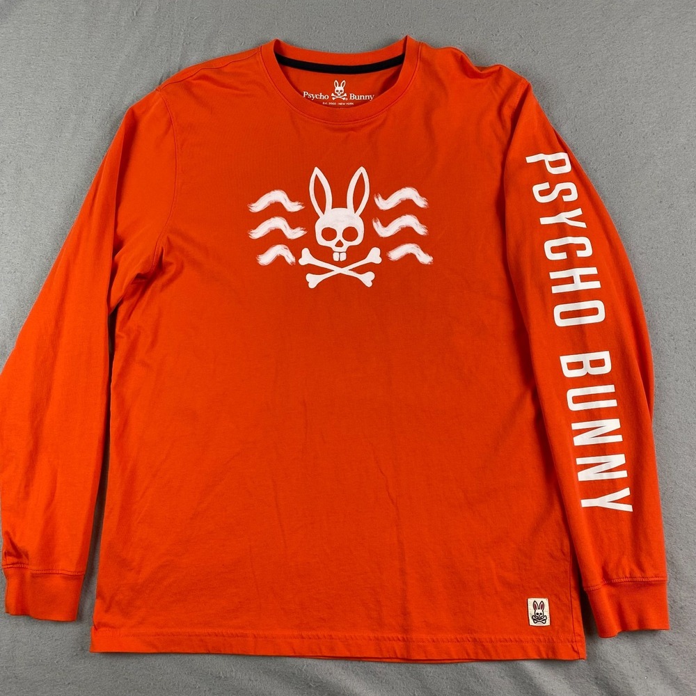 Psycho Bunny mens T shirt 7 XL bright Orange white spellout Graphic Logo Pima